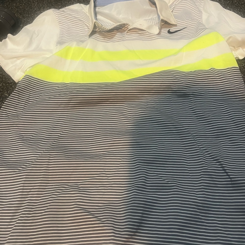 Nike Yellow and Gray Striped Polo